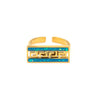 Greek Key Meander Ring with Ocean Blue Details in Stainless Steel — Gold