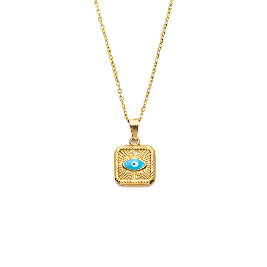 Square Evil Eye Lucky Necklace in Stainless Steel