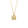 Square Evil Eye Lucky Necklace in Stainless Steel — Gold & White