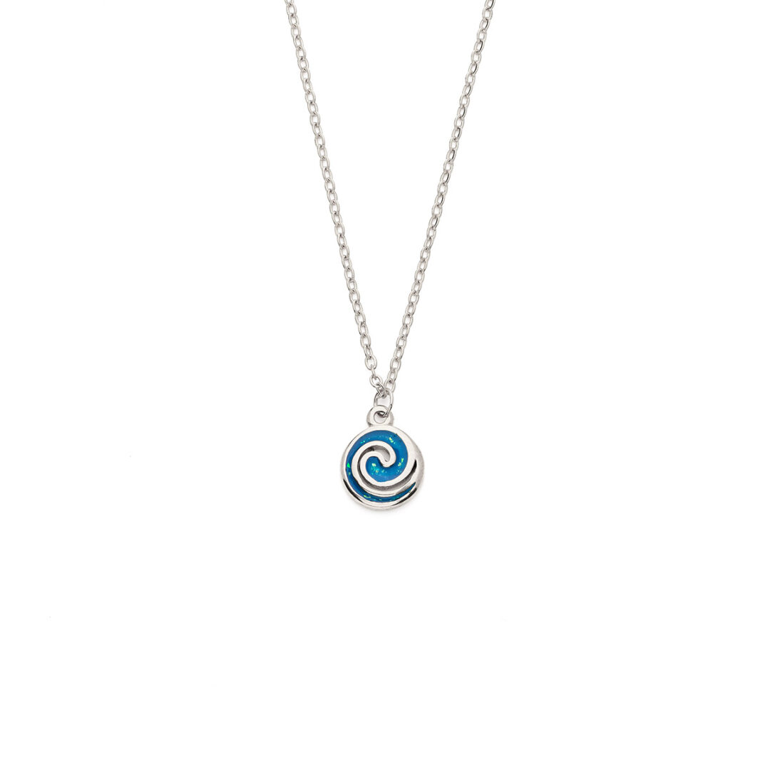 Spiral Pendant Necklace with Ocean Blue Details in Stainless Steel