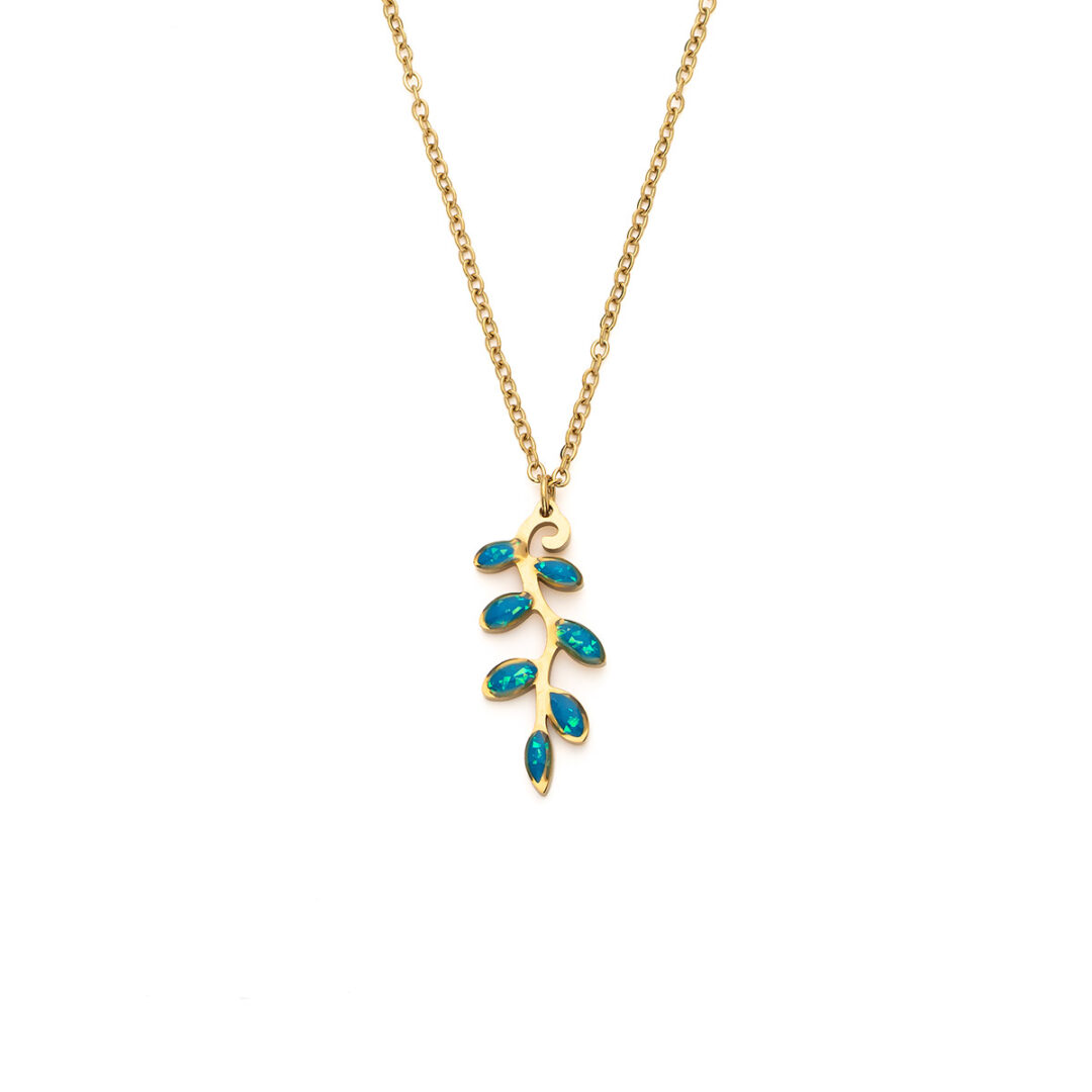 Olive Necklace with Ocean Blue Details in Stainless Steel
