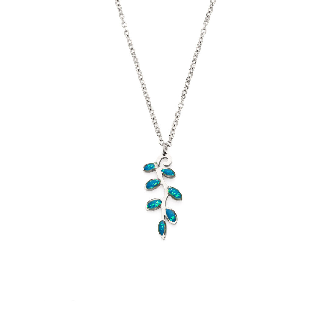 Olive Necklace with Ocean Blue Details in Stainless Steel