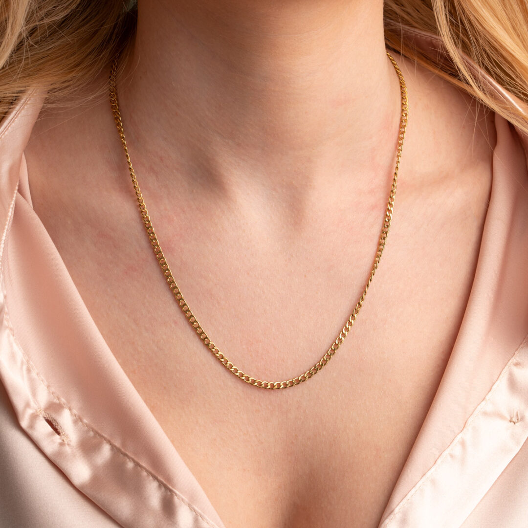 Thin Curb Chain in Stainless Steel and Gold Plated