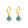 Greek Key Dangle Earrings with Ocean Blue Details in Stainless Steel — Gold