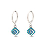 Greek Key Dangle Earrings with Ocean Blue Details in Stainless Steel — Silver