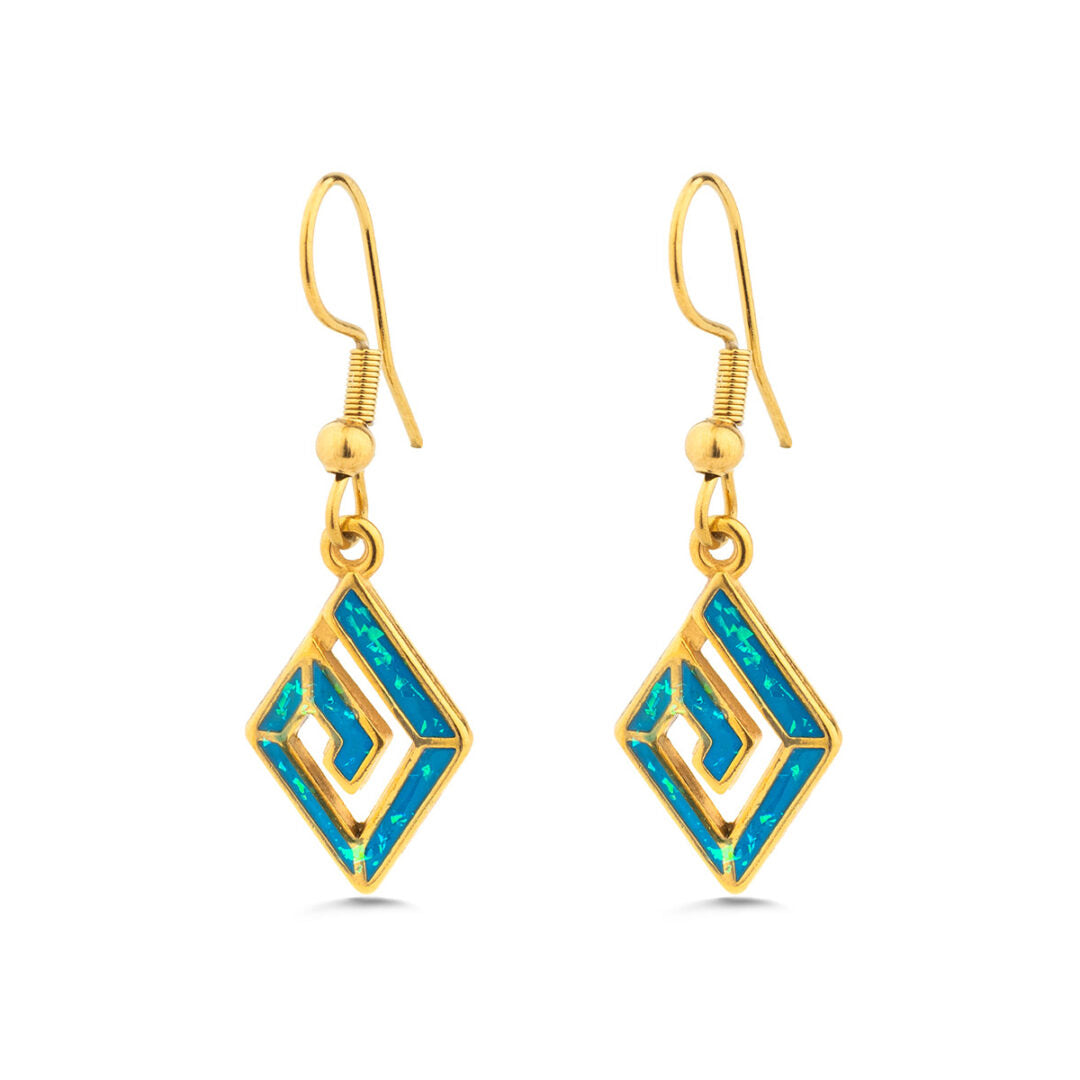 Meander Earrings with Ocean Blue Details in Stainless Steel — Gold