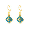 Greek Key Earrings with Ocean Blue Details in Stainless Steel — Gold