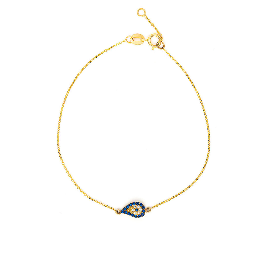 Evil Eye Tear Drop Bracelet - 14K Yellow Gold