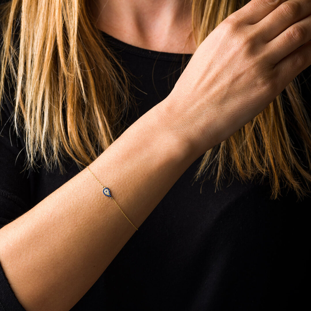 Evil Eye Tear Drop Bracelet - 14K Yellow Gold
