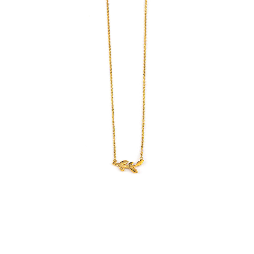 Leaf Zircon Necklace - 14k Yellow Gold