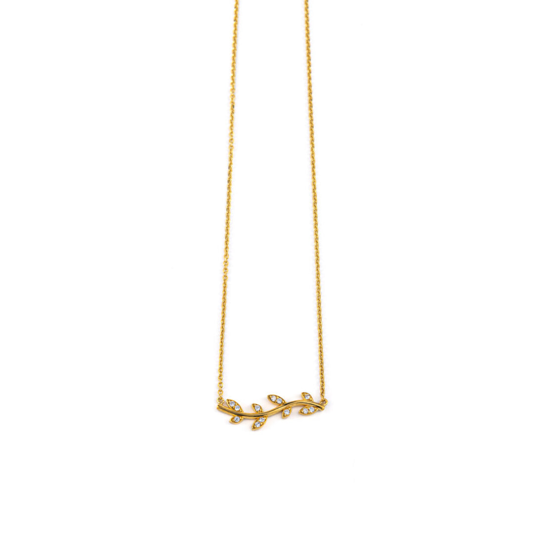 Leaf Zircon Necklace - 14k Yellow Gold