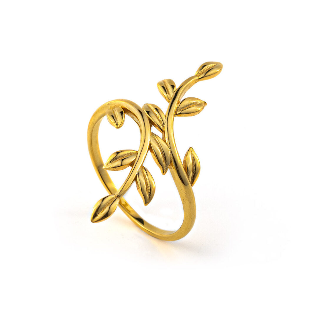 Olive Leaf Branch Ring - 14K Solid Yellow Gold