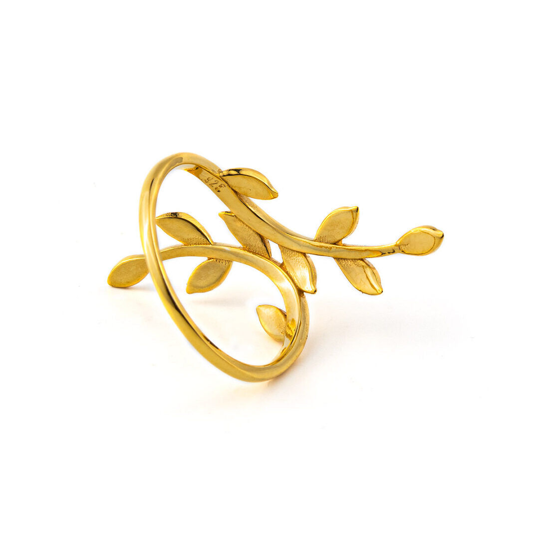 Olive Leaf Branch Ring - 18K Solid Yellow Gold