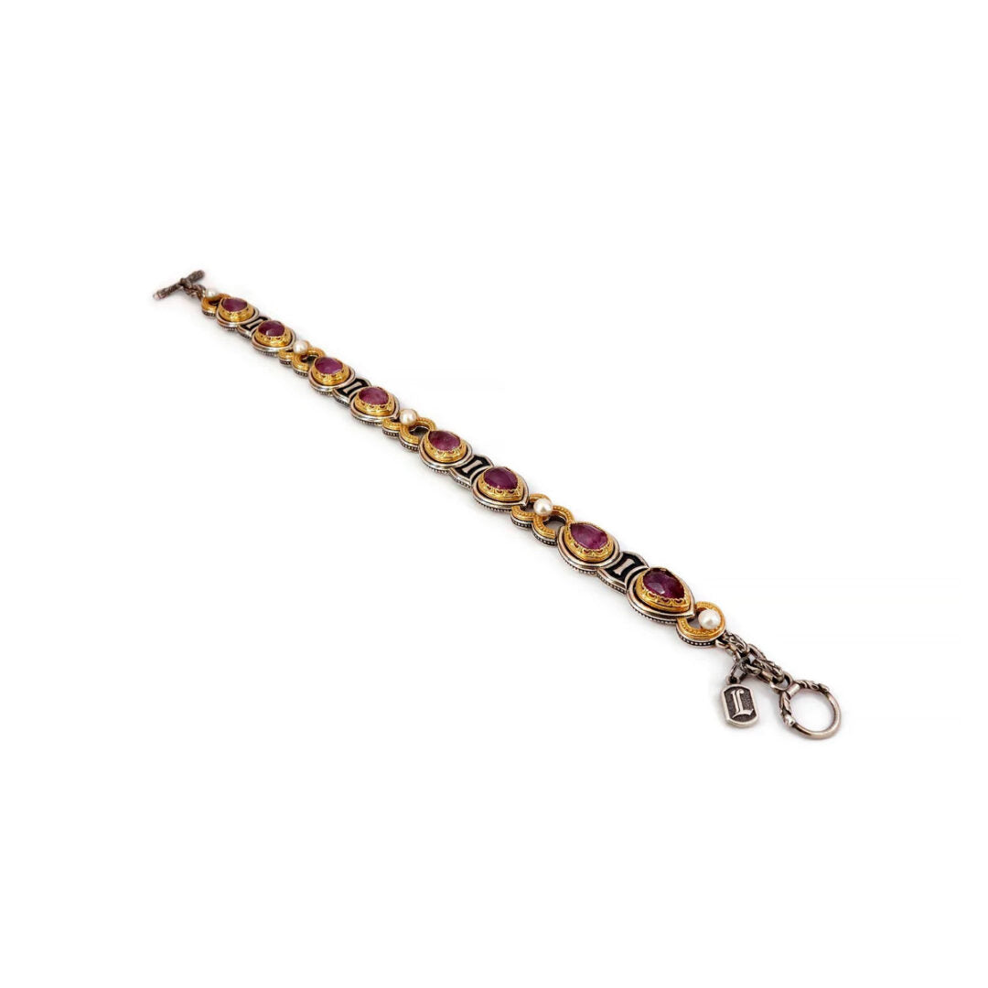 Byzantine Bracelet with Doublet Ruby and Natural Pearl Gemstone