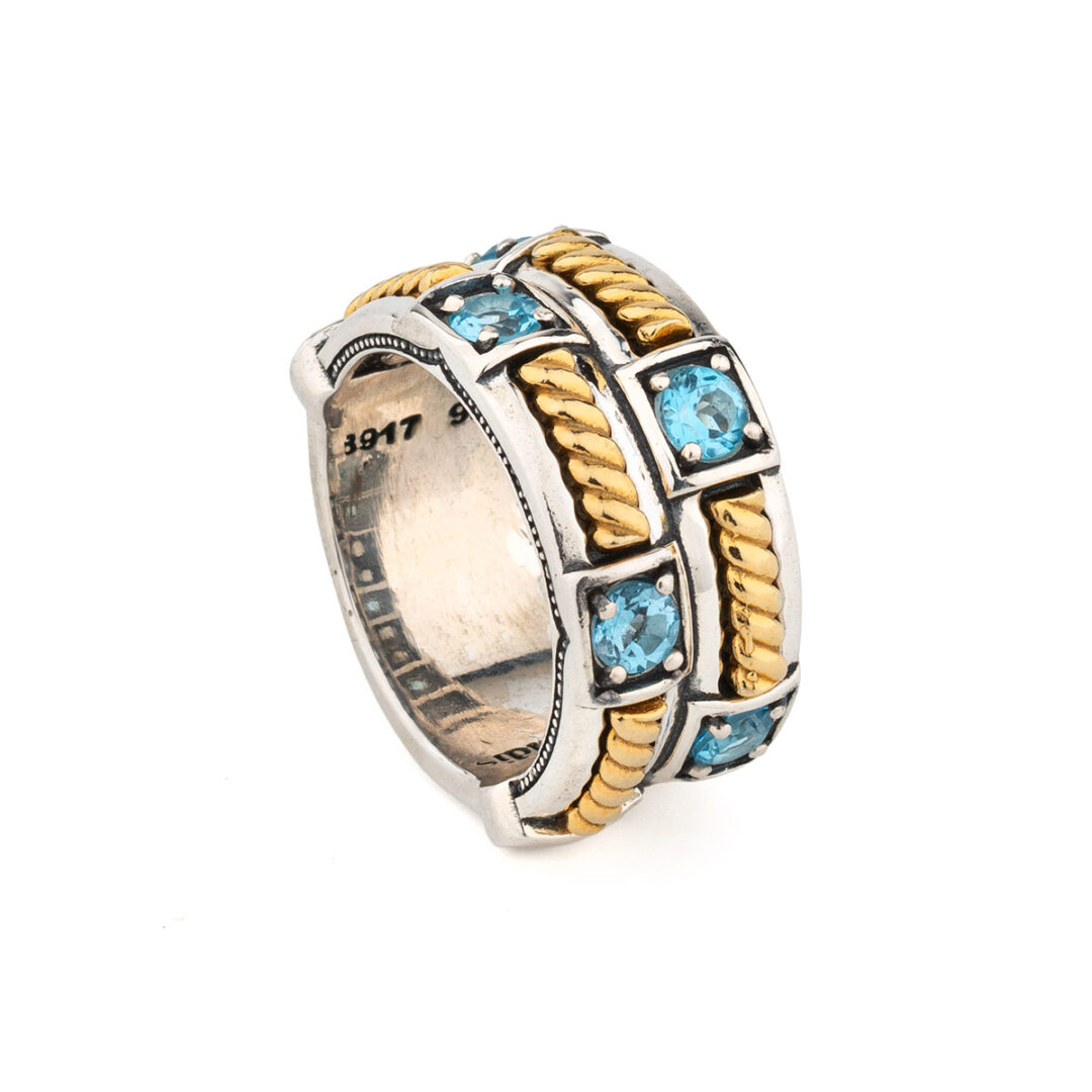 Byzantine Crystal Band Ring in 925 Silver and Gold Plated