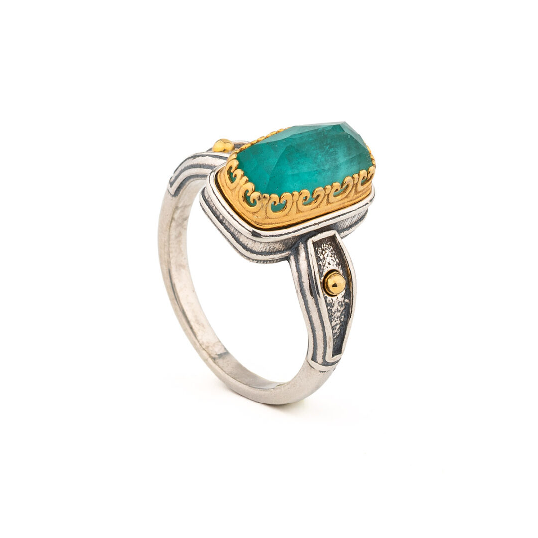 Rectangular Doublet Amazonite Ring in 925 Sterling Silver