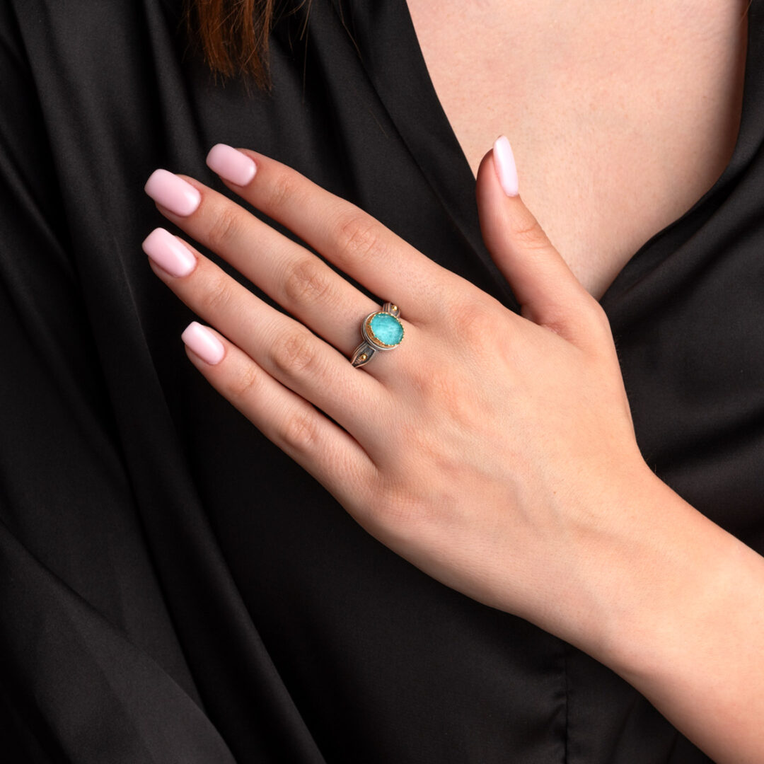 925 Sterling Silver Byzantine Ring with Doublet Amazonite Gemstone