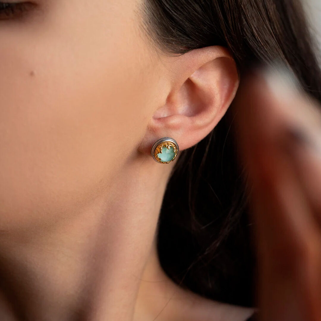 Byzantine Stud Earrings with Amazonite Doublet