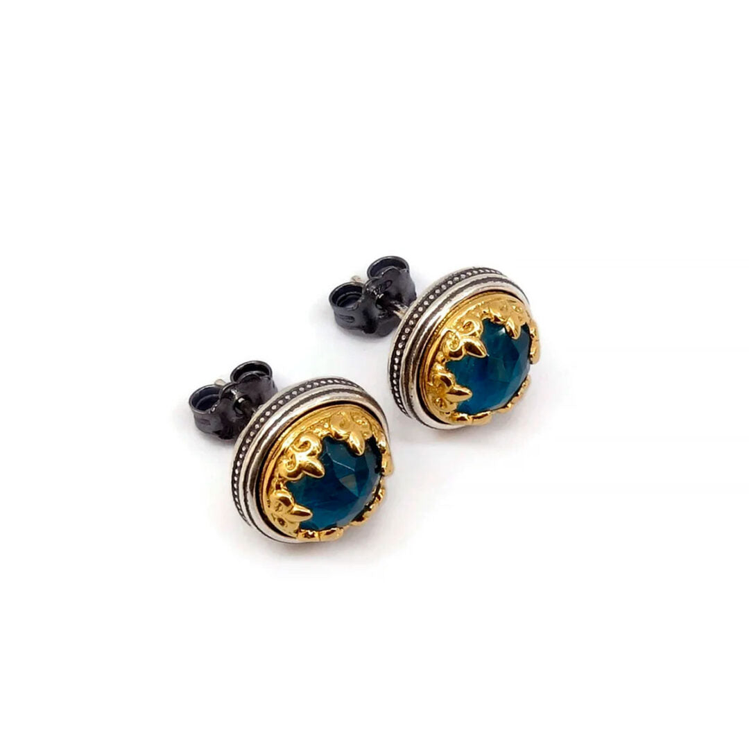Byzantine Stud Earrings with Apatite Doublet Gemstone