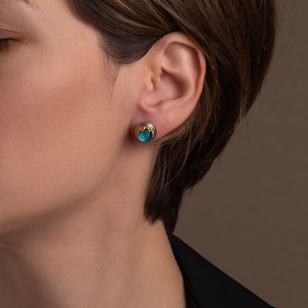 Byzantine Stud Earrings with Apatite Doublet Gemstone