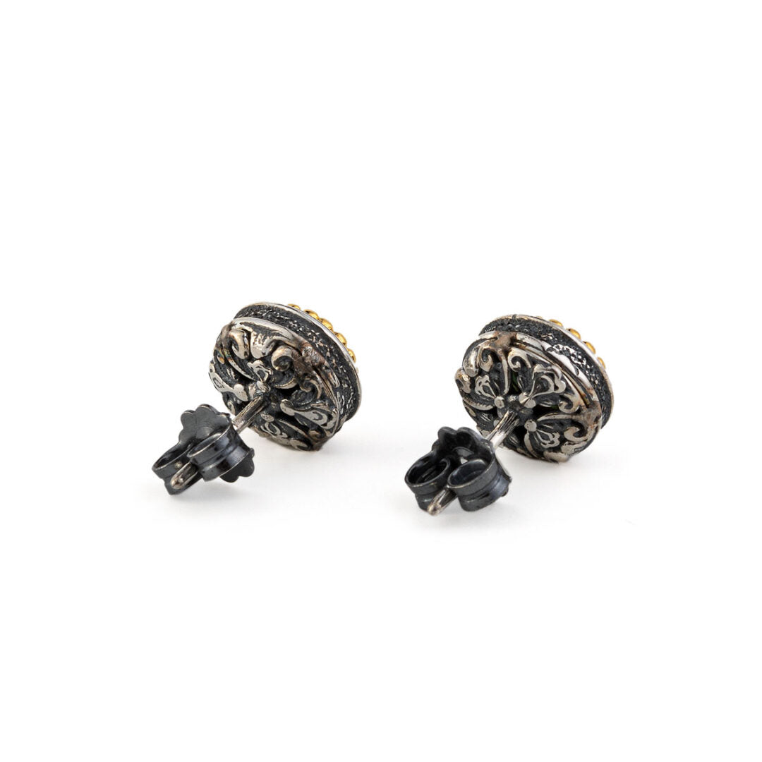 Byzantine Stud Earrings with Aquamarine Crystal Stone