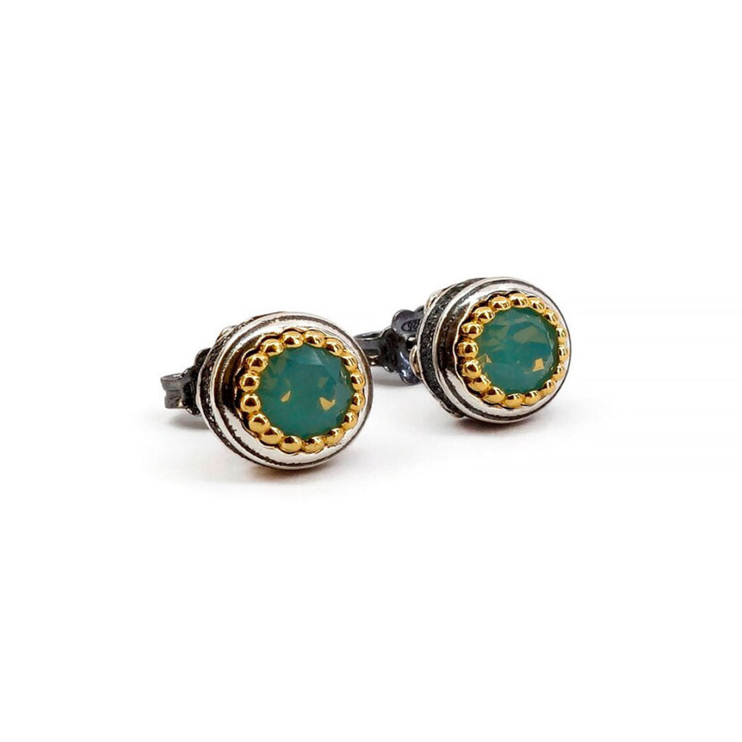 Byzantine Stud Earrings with Pacific Opal Crystal Stone