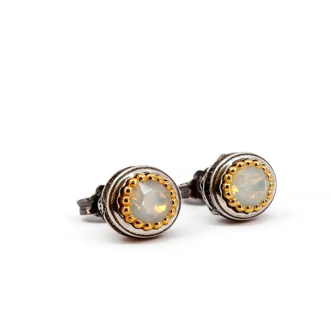 Byzantine Stud Earrings with White Opal Crystal Stone