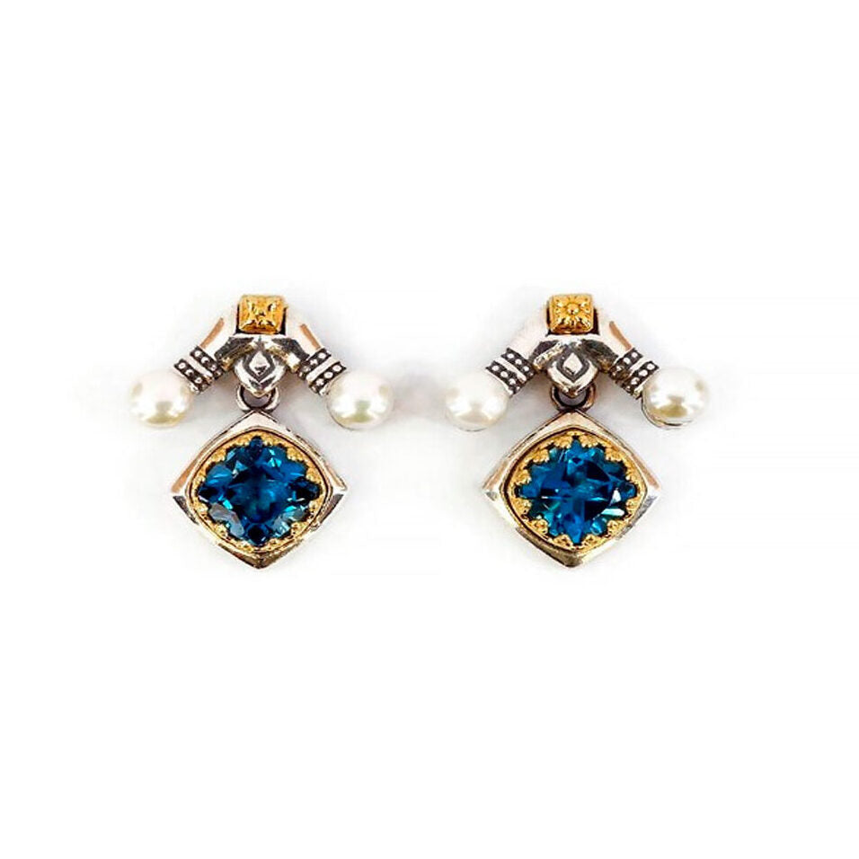 Byzantine Dangle Earrings with Natural London Blue Topaz