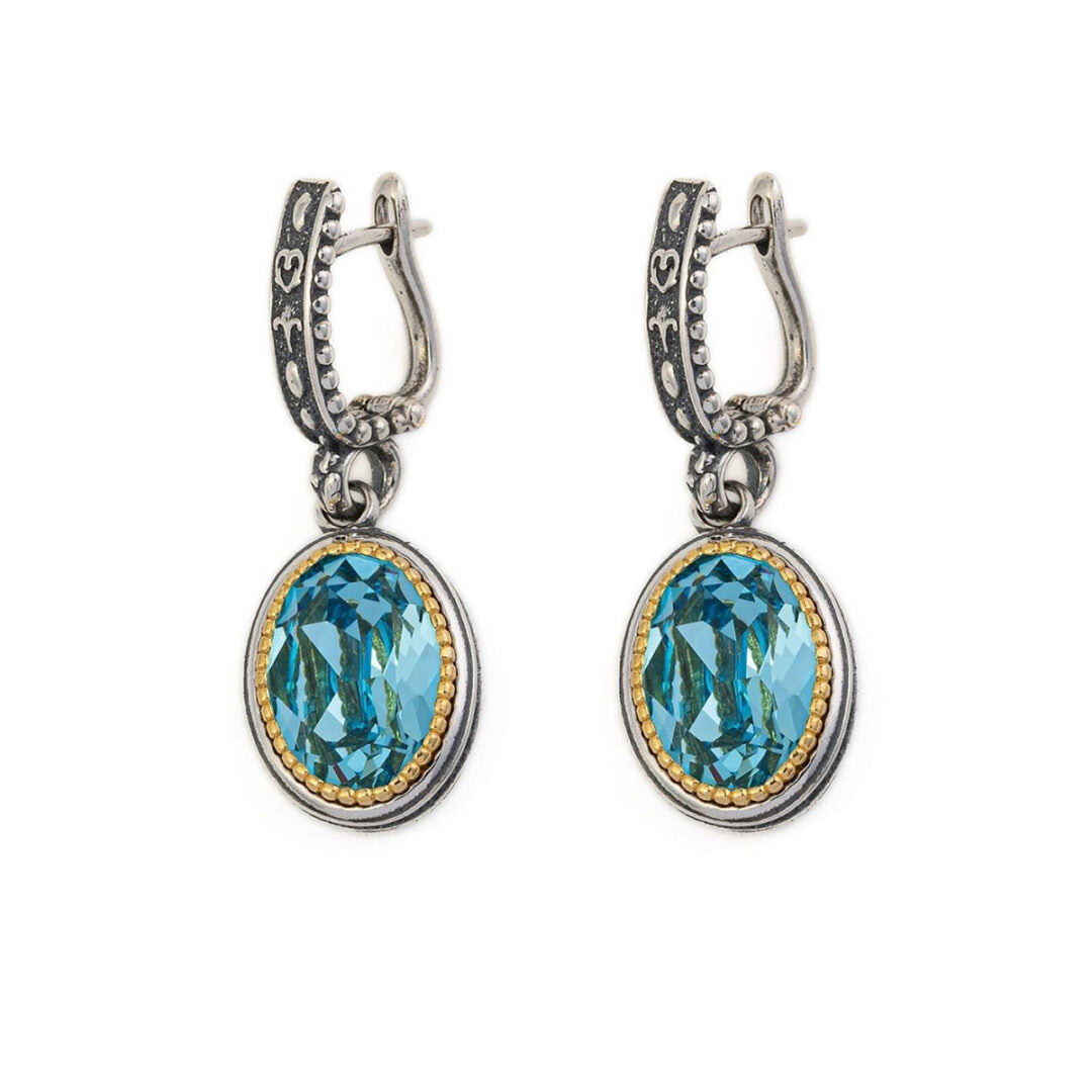 Byzantine Earrings with Aquamarine Stone Sterling Silver 925 Gold Plated