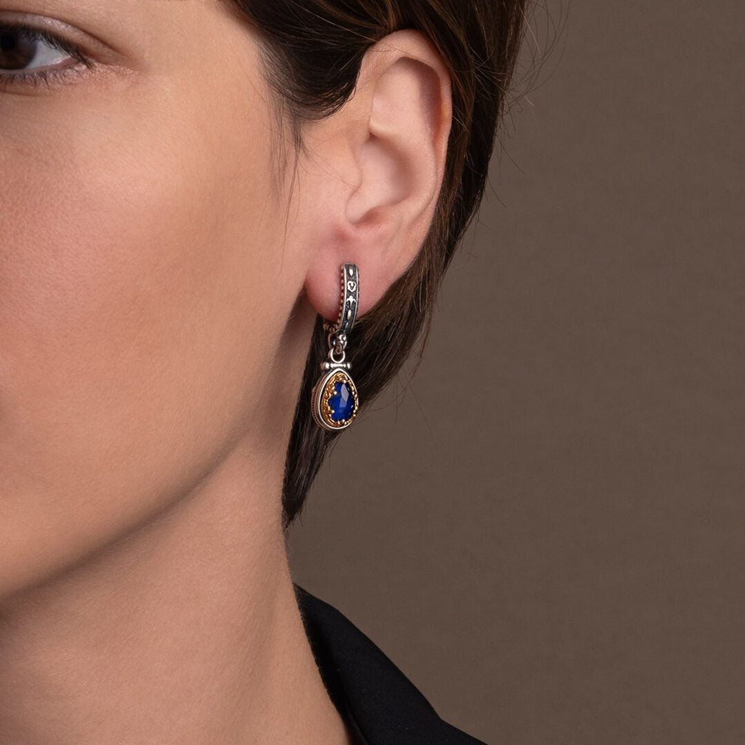 Byzantine Earrings with Lapis Lazuli Doublet Stone