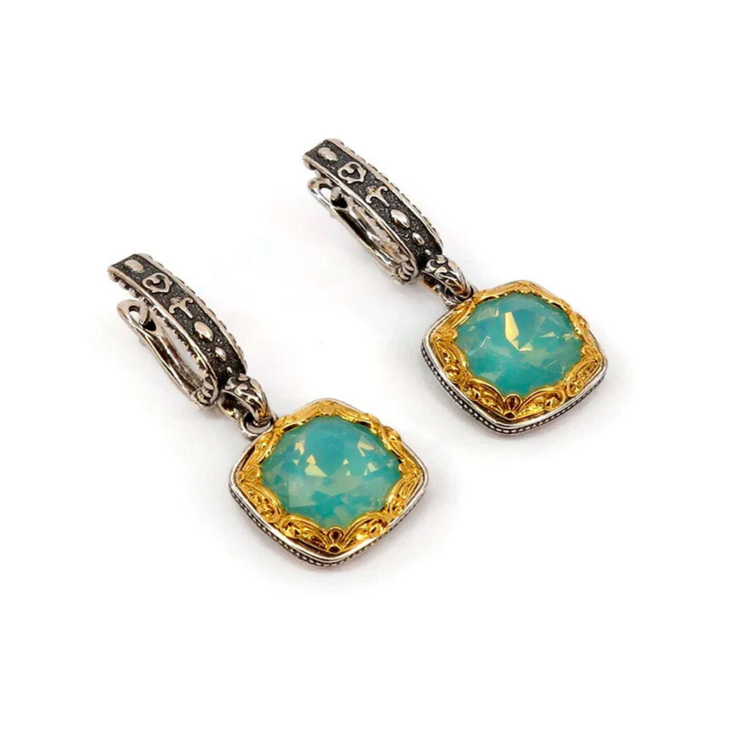 Byzantine Earrings with Pacific Opal Crystal Stone