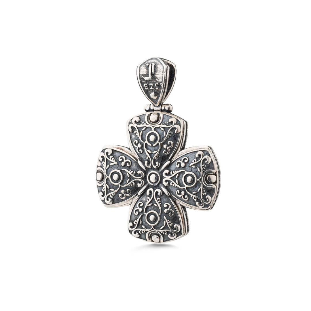 Byzantine Silver Cross Pendant with Doublet Turquoise Stones