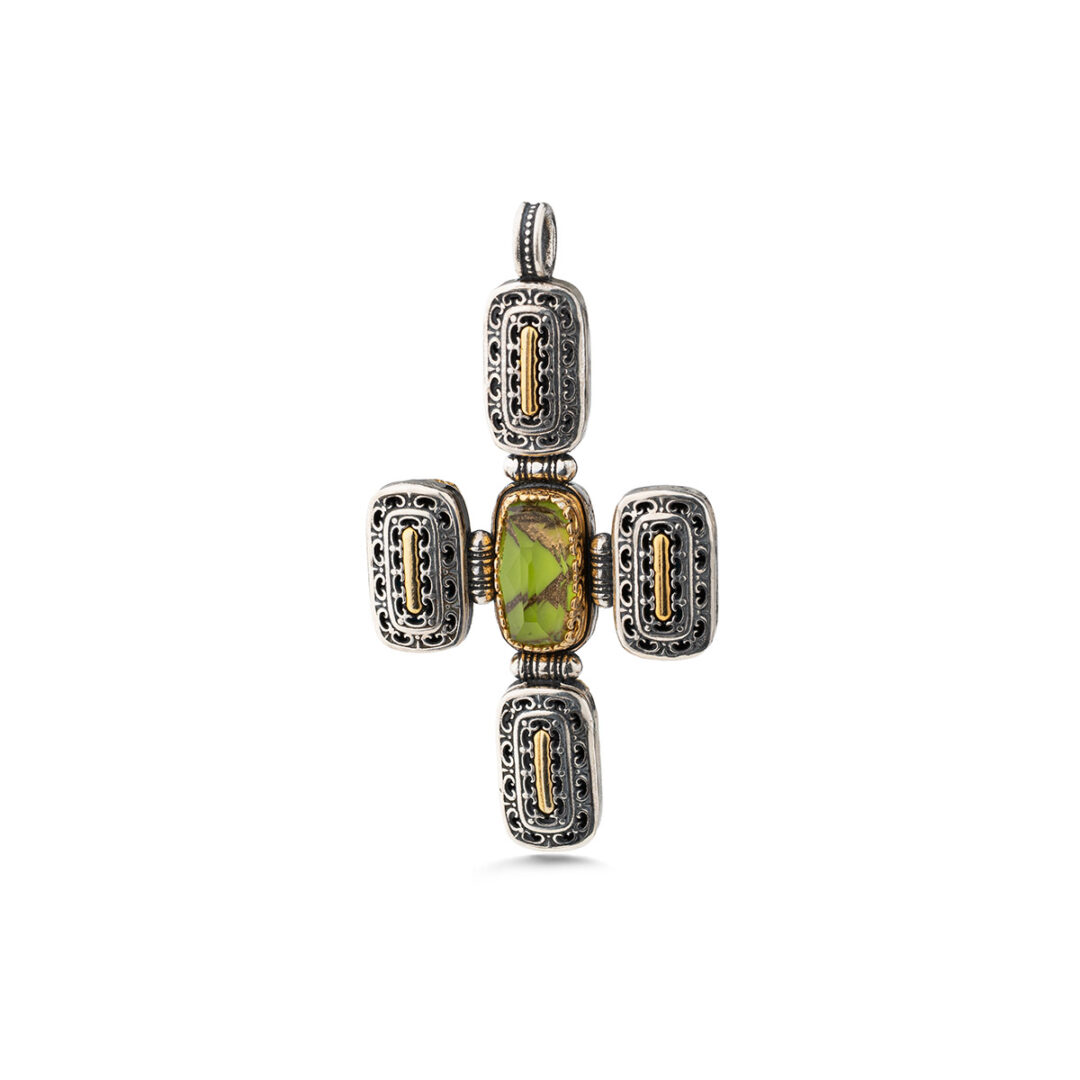 Two Side Cross Pendant with Doublet Turquoise Green Copper