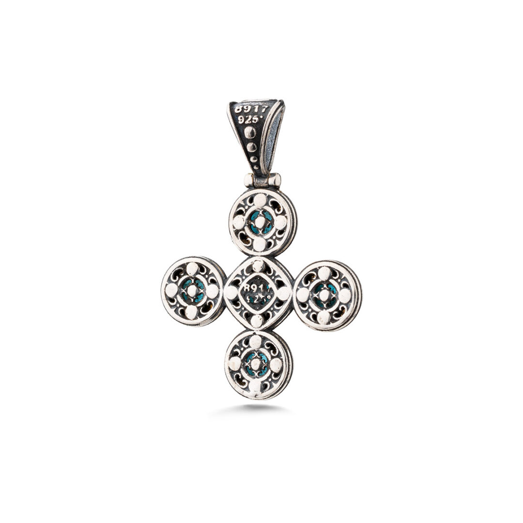 Doublet Apatite Cross Pendant in 925 Sterling Silver and Gold Plated