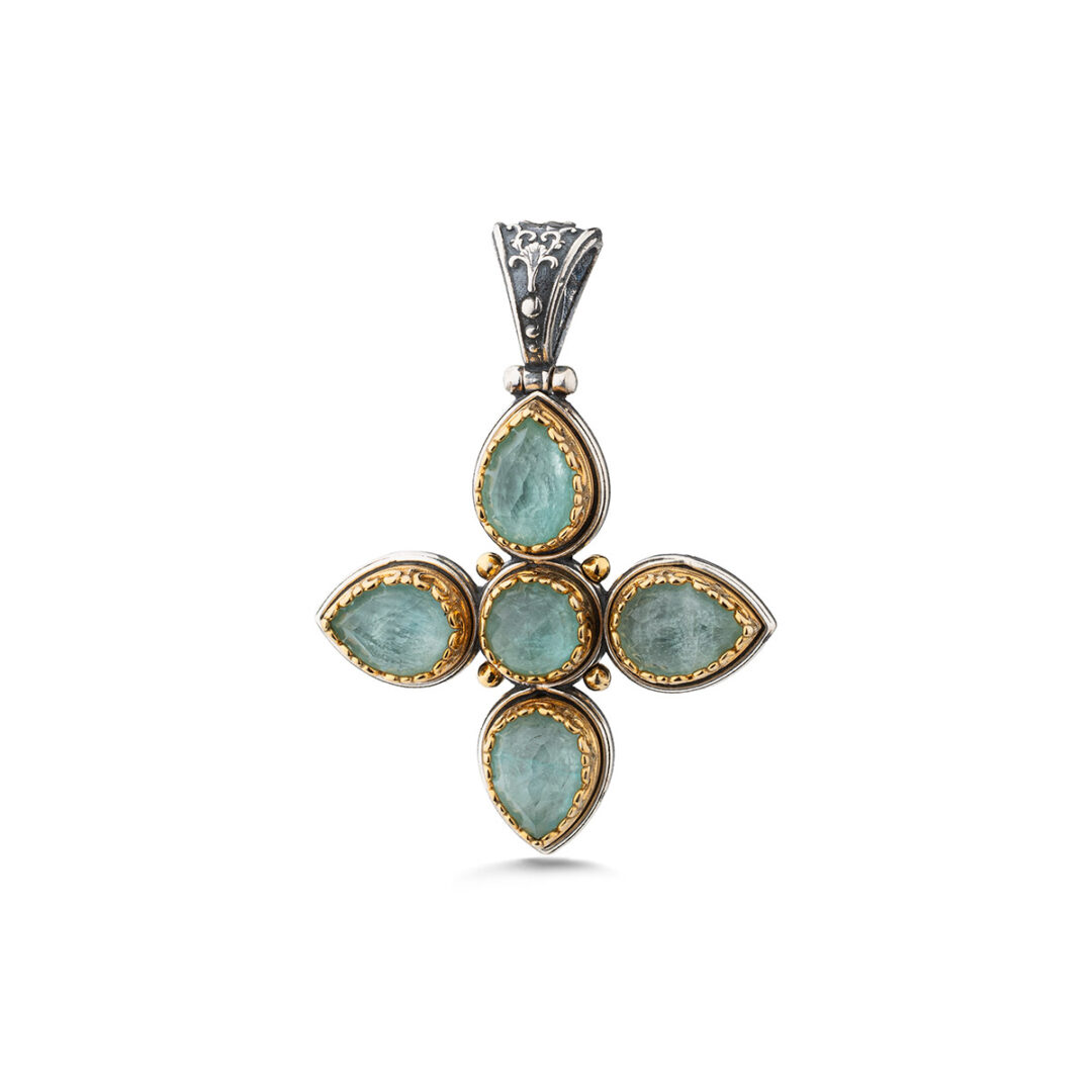 Doublet Amazonite Cross Pendant in 925 Sterling Silver and Gold Plated