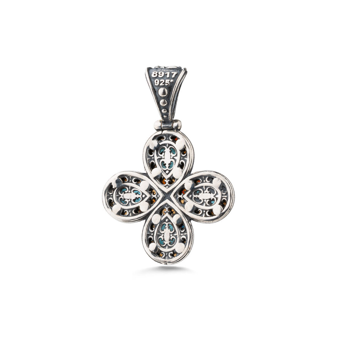 Byzantine Doublet Apatite Cross Pendant in 925 Sterling Silver and Gold Plated