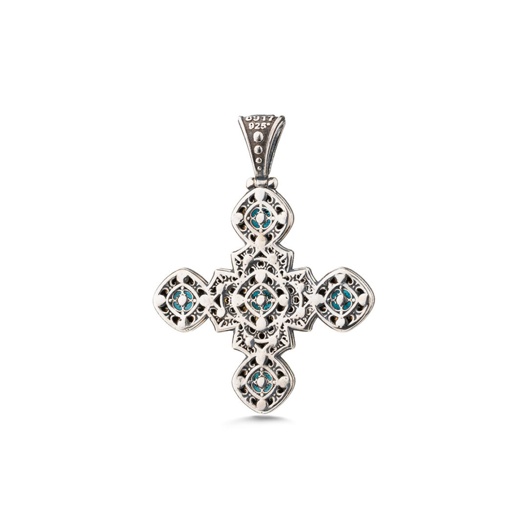 Byzantine Silver Cross Necklace with Doublet Apatite Stones