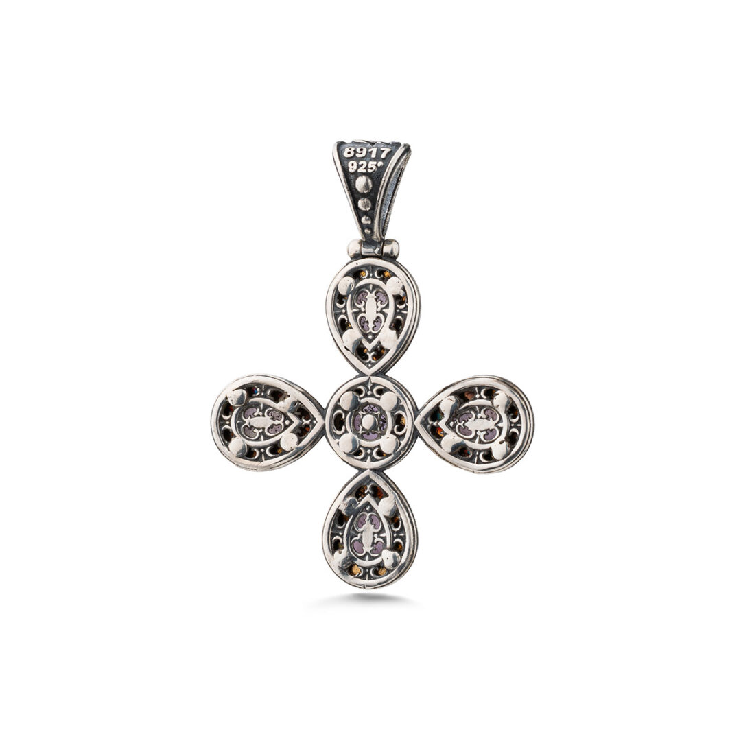Doublet Amethyst and Turquoise Cross Pendant in 925 Sterling Silver and Gold Plated