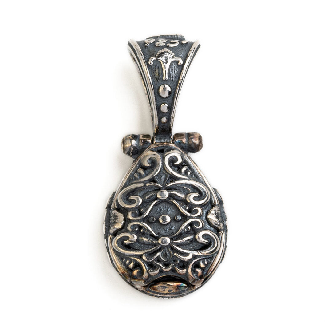 Byzantine Pendant with Aqua Marine Crystal - 925 Sterling Silver
