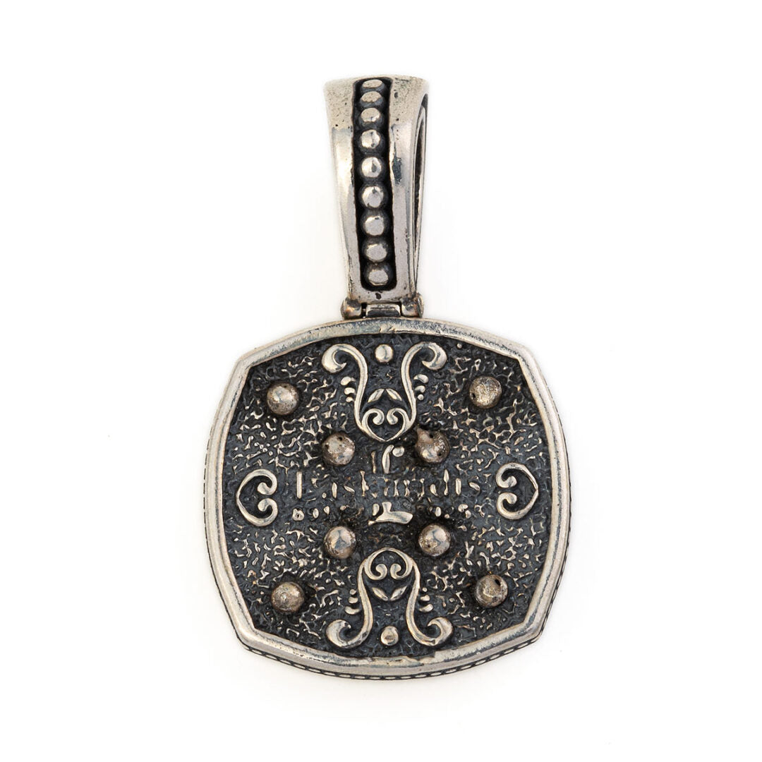 Byzantine Pendant with Natural Garnet Gemstone and White Enamel