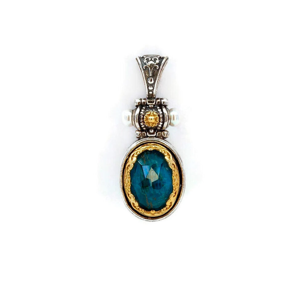 Byzantine Pendant with Natural Pearl and Apatite Doublet Stone
