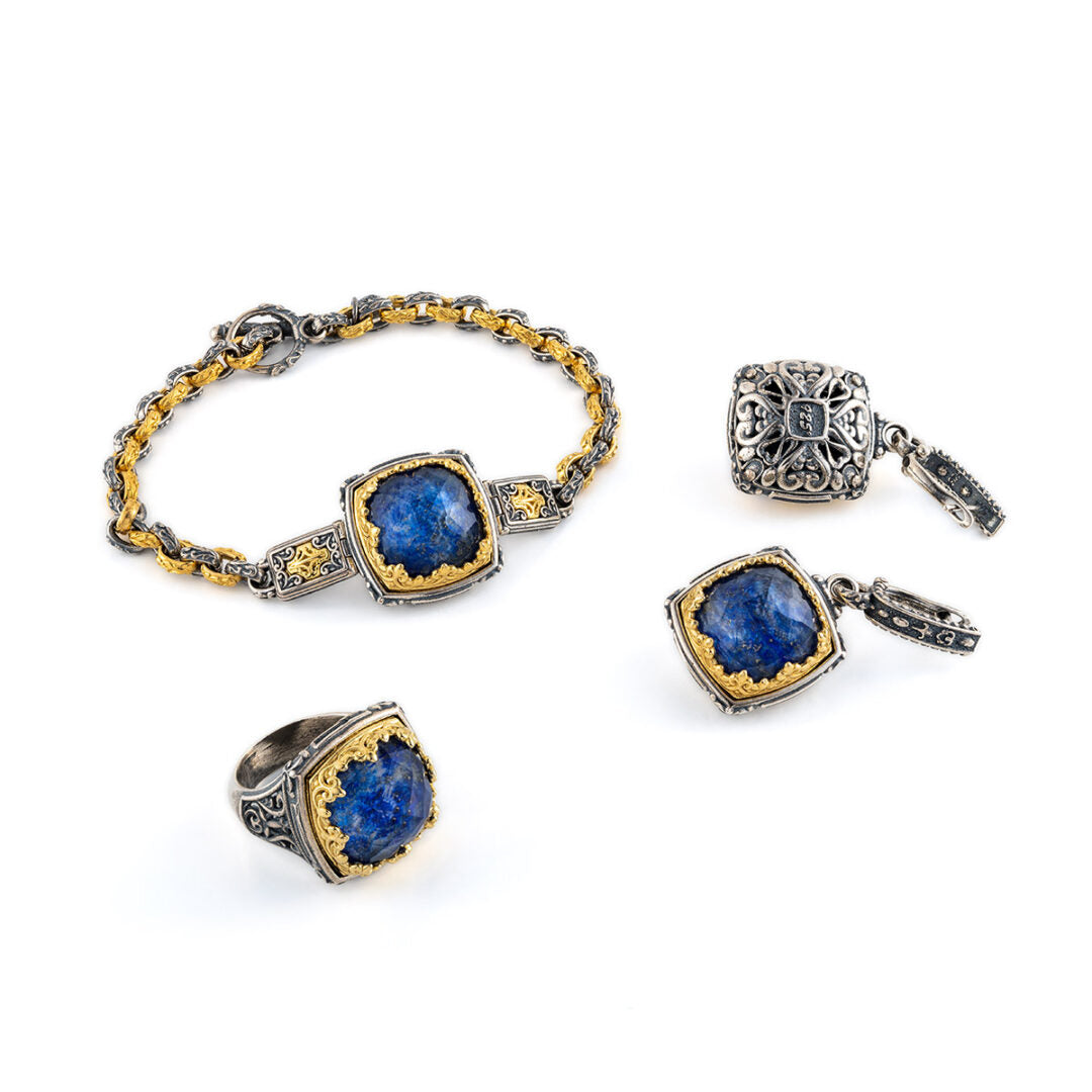 Lapis Lazuli Pendant in Sterling Silver and Gold Plated