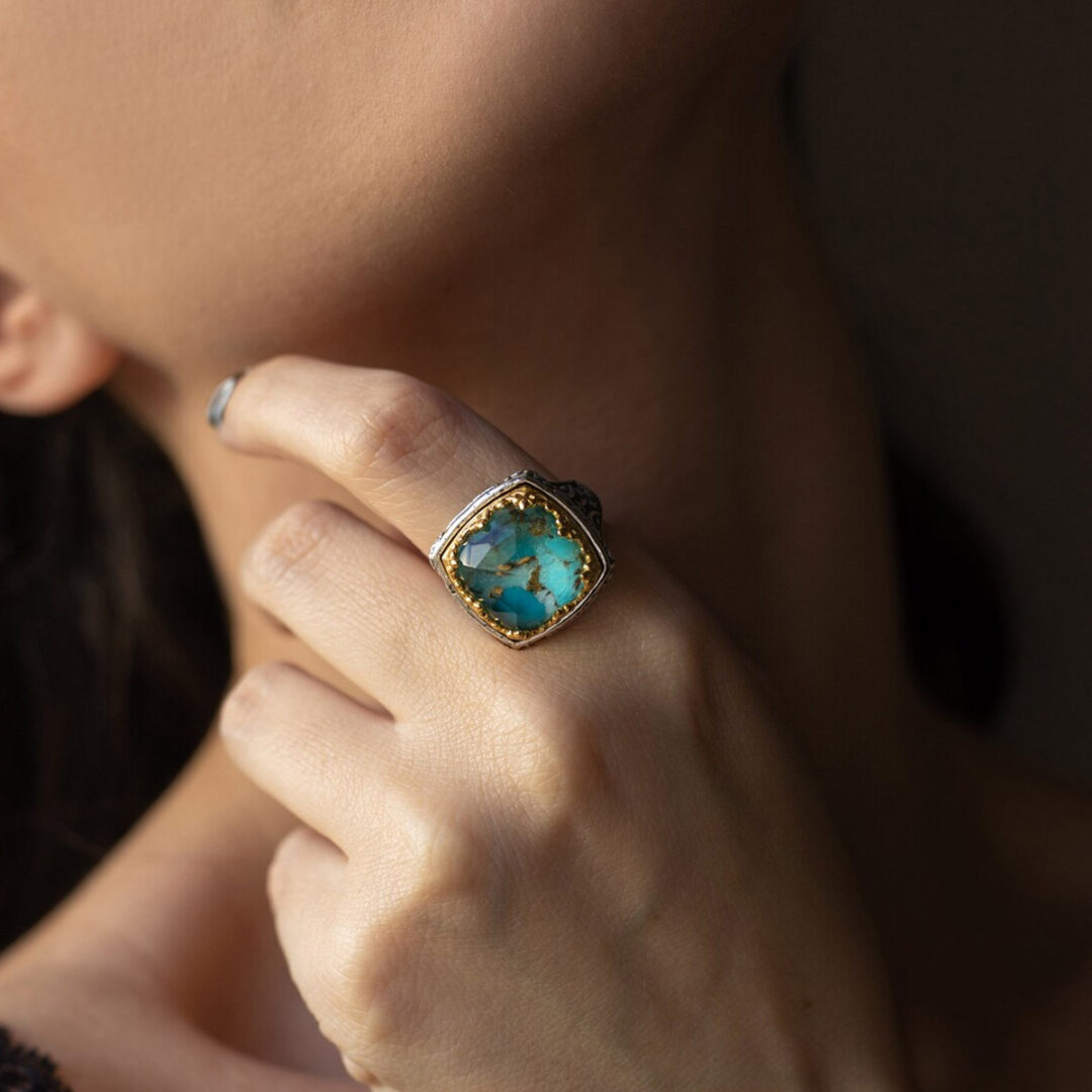 Βυζαντινό Δαχτυλίδι με Lapis Doublet – Επιχρυσωμένο Ασήμι 925