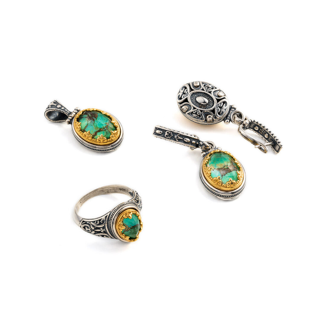 Βυζαντινό Δαχτυλίδι Doublet με Green Copper - Aσήμι 925 και Επιχρυσωμένο Ασήμι