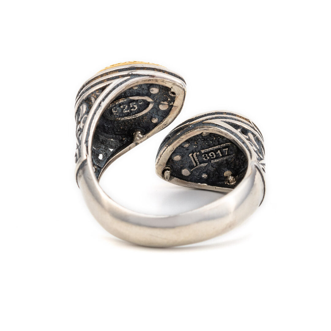 Byzantine Doublet Turquoise Copper Ring - 925 Sterling Silver Gold Plated