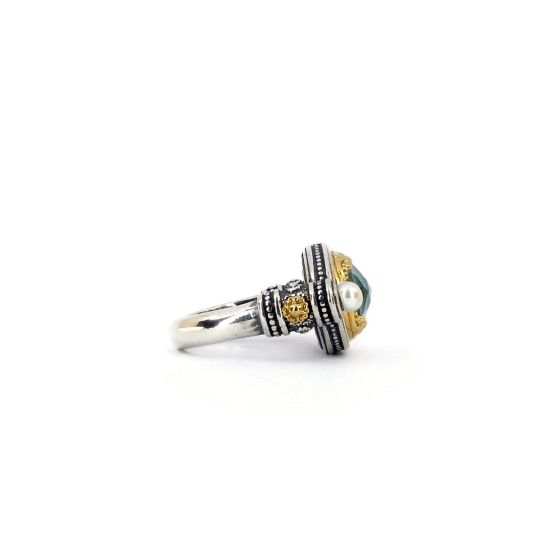 Byzantine Ring with Amazonite Doublet Stone - 925 Sterling Silver Gold Plated