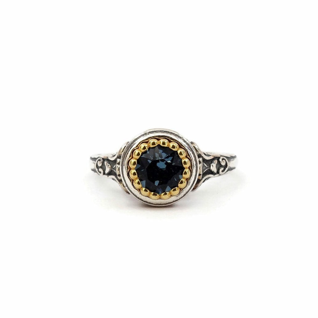 Byzantine Ring with London Blue Stone - 925 Sterling Silver Gold Plated