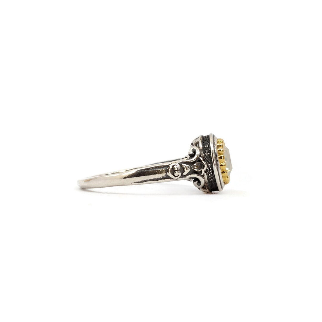 Byzantine Ring with White Opal Crystal Stone