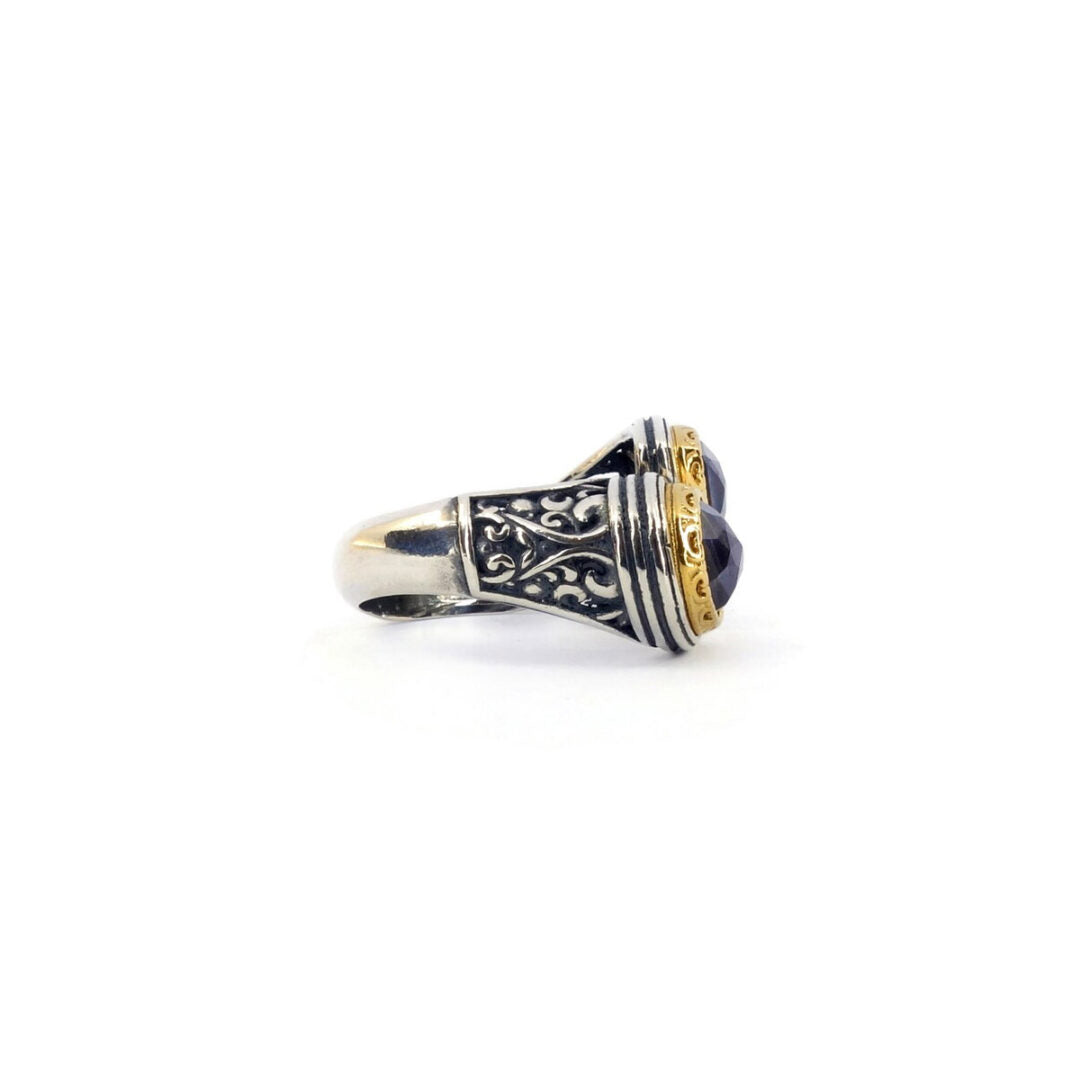 Byzantine Ring with Lapis Doublet Stone - 925 Sterling Silver Gold Plated