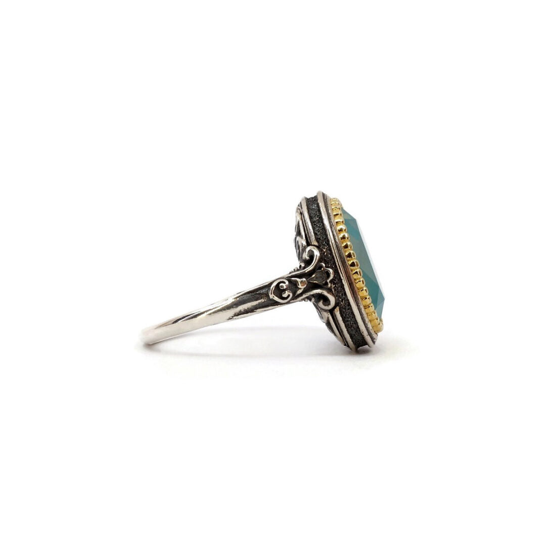 Byzantine Ring with Blue Opal Crystal Stone - 925 Sterling Silver